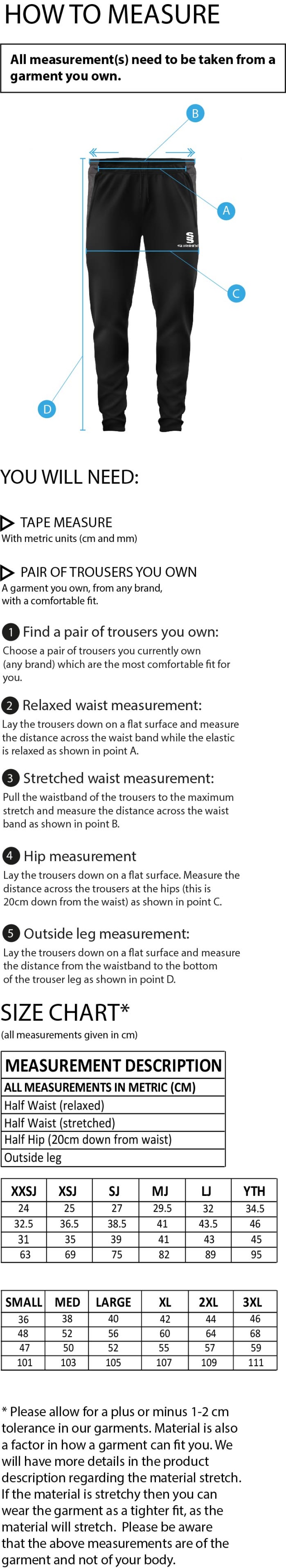 Cavaliers Cricket Club Dual Skinny Pants - Size Guide