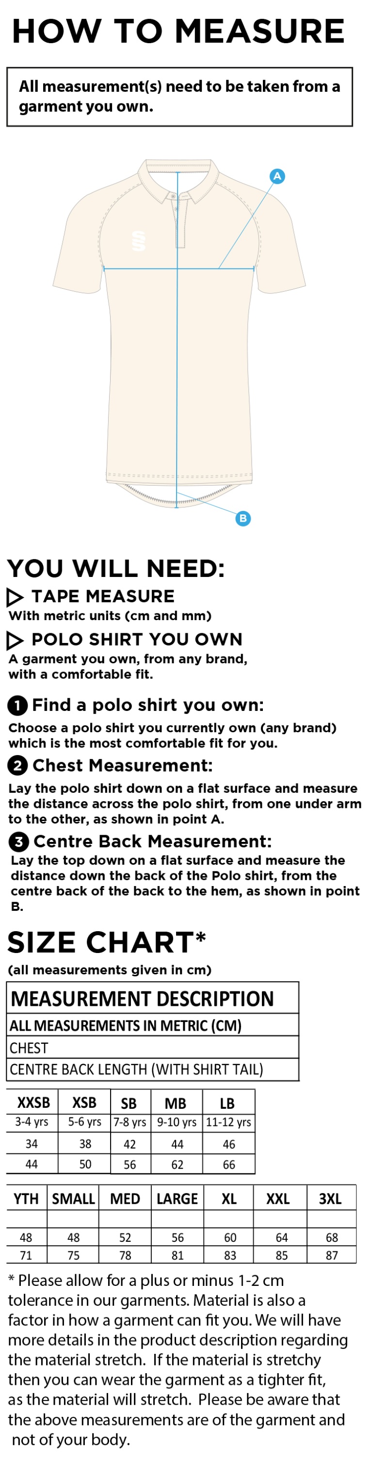 Pre-order - League Long Sleeved Shirt - Size Guide